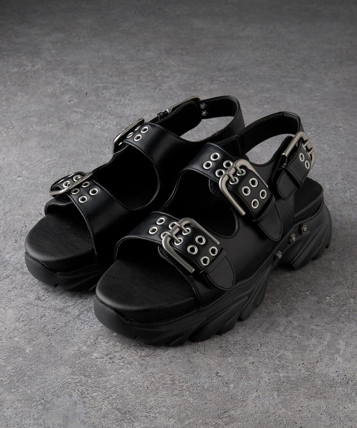 VELNUS(ベルナス)の「【VELNUS】 Double Eyelet Design High Sole Sandals/ダブルハトメデザイン ハイソールサンダル(サンダル・メンズ・ブラック・44/42/40)」の3枚目の写真
