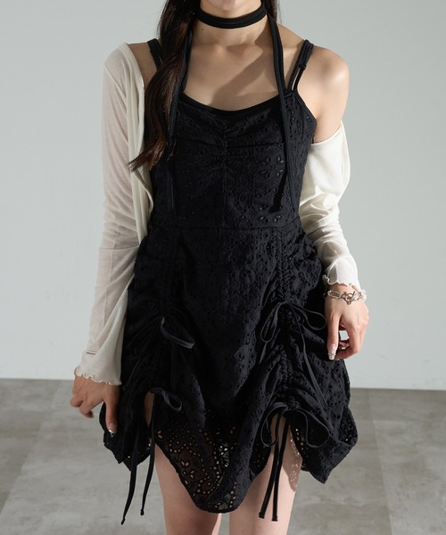 apres jour mignon(アプレジュールミニョン)の「コットンレースドロストキャミワンピース(チュニック・レディース・ブラック/オフホワイト・フリー/X-LARGE)」の18枚目の写真