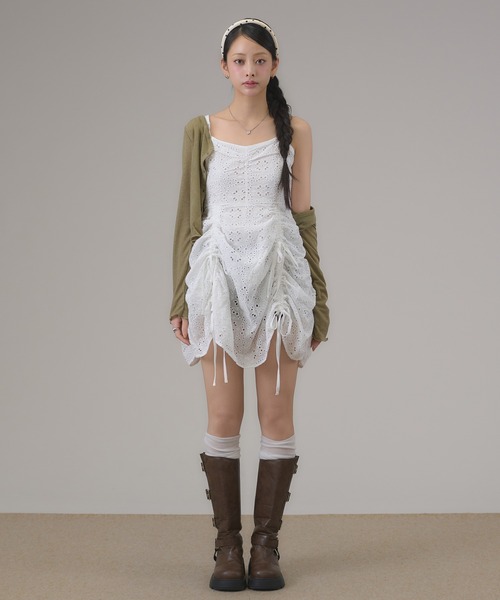 apres jour mignon(アプレジュールミニョン)の「コットンレースドロストキャミワンピース(チュニック・レディース・ブラック/オフホワイト・フリー/X-LARGE)」の21枚目の写真