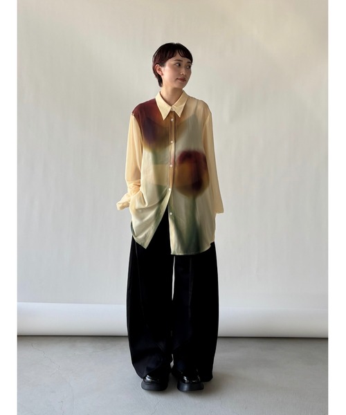 knuth marf flower print sheer shirt イエロー クヌースマーフ Knuth Marf flower print sheer shirt