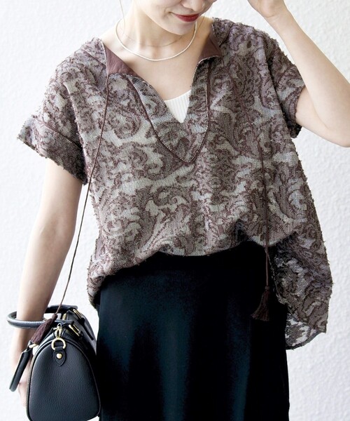 SHIPS any: ♡メッシュ ジャカード カフタン スキッパー ブラウス SHIPS any:〈手洗い可能〉メッシュ ジャカード カフタン スキッパー