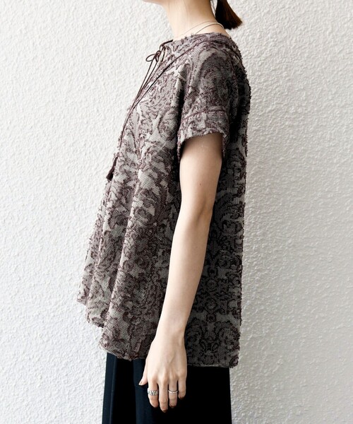 SHIPS any:〈手洗い可能〉メッシュ ジャカード カフタン スキッパー