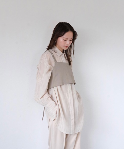 OVERNEATH クロップドビスチェ ダブルストラップビスチェ/double strap bustier ベージュ ブラック