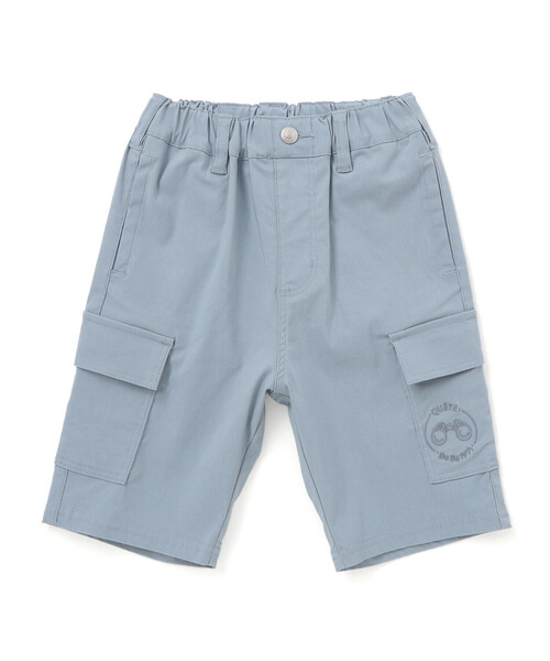 BeBe(ベベ)の「ストレッチウェザーグラス刺しゅうカーゴハーフパンツ(90~160cm)(カーゴパンツ・キッズ・グリーン/ブルー・150cm/140cm/130cm/120cm)」の1枚目の写真