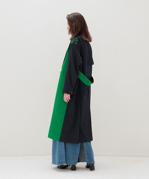 STUMBLY(スタンブリー)の「STUMBLY / Color Blocking Officer Trench Coat(カラーブロッキングオフィサートレンチコート 535-3252908)(トレンチコート・レディース・ネイビー/グリーン・36)」の4枚目の写真