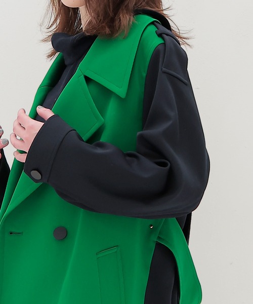 STUMBLY(スタンブリー)の「STUMBLY / Color Blocking Officer Trench Coat(カラーブロッキングオフィサートレンチコート 535-3252908)(トレンチコート・レディース・ネイビー/グリーン・36)」の8枚目の写真
