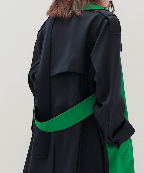 STUMBLY(スタンブリー)の「STUMBLY / Color Blocking Officer Trench Coat(カラーブロッキングオフィサートレンチコート 535-3252908)(トレンチコート・レディース・ネイビー/グリーン・36)」の9枚目の写真