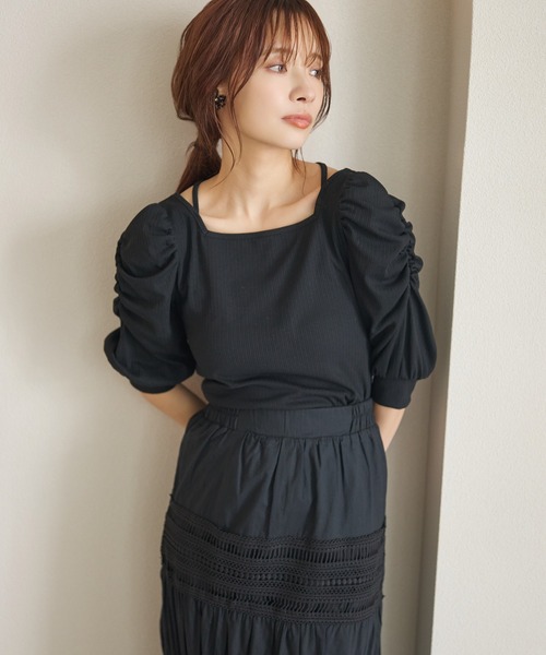 mysty woman（ミスティウーマン）の「前後2WAYテレコパワショルプルオーバー 577439（Tシャツ/カットソー・レディース・ブラウン/ブラック/オフホワイト・FREE）」の2枚目の写真