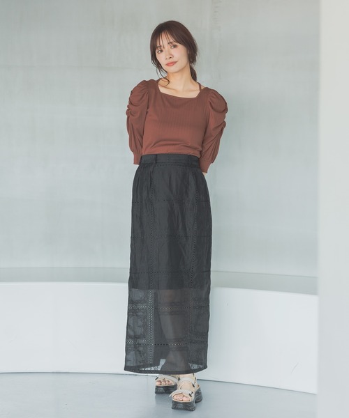 mysty woman（ミスティウーマン）の「前後2WAYテレコパワショルプルオーバー 577439（Tシャツ/カットソー・レディース・ブラウン/ブラック/オフホワイト・FREE）」の7枚目の写真