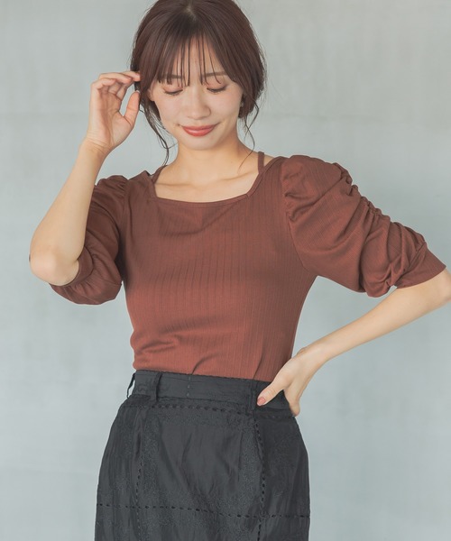 mysty woman（ミスティウーマン）の「前後2WAYテレコパワショルプルオーバー 577439（Tシャツ/カットソー・レディース・ブラウン/ブラック/オフホワイト・FREE）」の8枚目の写真