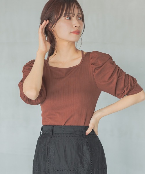 mysty woman（ミスティウーマン）の「前後2WAYテレコパワショルプルオーバー 577439（Tシャツ/カットソー・レディース・ブラウン/ブラック/オフホワイト・FREE）」の9枚目の写真