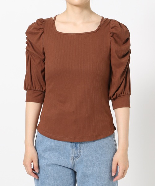 mysty woman（ミスティウーマン）の「前後2WAYテレコパワショルプルオーバー 577439（Tシャツ/カットソー・レディース・ブラウン/ブラック/オフホワイト・FREE）」の11枚目の写真