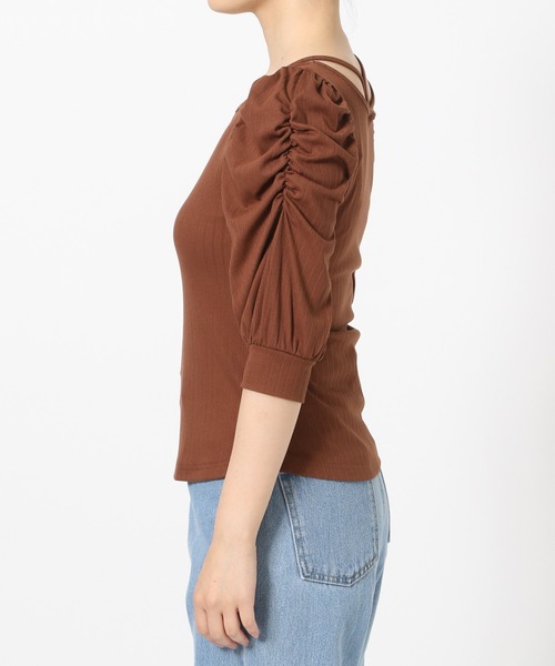 mysty woman（ミスティウーマン）の「前後2WAYテレコパワショルプルオーバー 577439（Tシャツ/カットソー・レディース・ブラウン/ブラック/オフホワイト・FREE）」の12枚目の写真