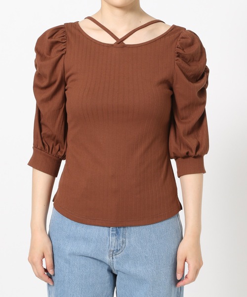 mysty woman（ミスティウーマン）の「前後2WAYテレコパワショルプルオーバー 577439（Tシャツ/カットソー・レディース・ブラウン/ブラック/オフホワイト・FREE）」の19枚目の写真