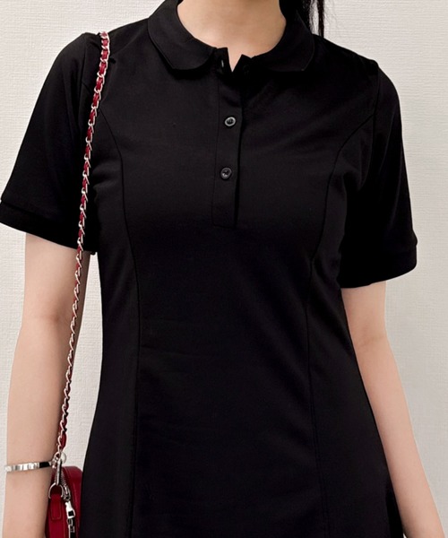 Mejoul（メジュール）の「半袖ロングポロフレアワンピース（シャツワンピース・レディース・ブラック・M）」の7枚目の写真