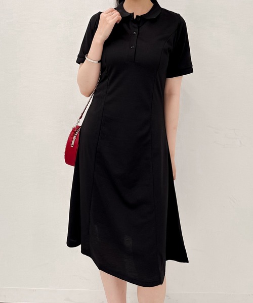 Mejoul（メジュール）の「半袖ロングポロフレアワンピース（シャツワンピース・レディース・ブラック・M）」の3枚目の写真