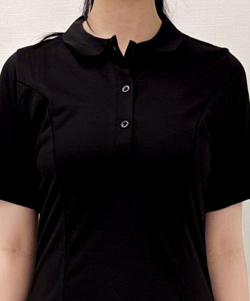 Mejoul（メジュール）の「半袖ロングポロフレアワンピース（シャツワンピース・レディース・ブラック・M）」の8枚目の写真