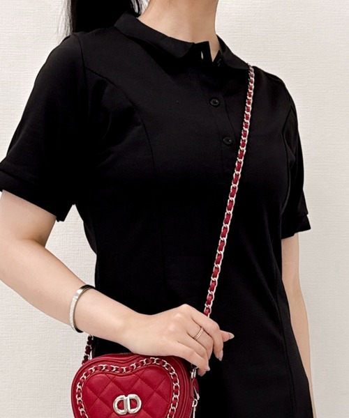 Mejoul（メジュール）の「半袖ロングポロフレアワンピース（シャツワンピース・レディース・ブラック・M）」の6枚目の写真