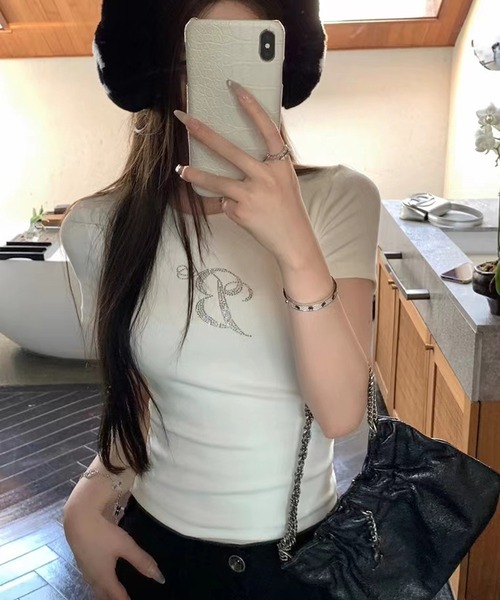 MEMECLE（メメクル）の「【 MEMECLE / メメクル 】ラインストーン エンジェル コットン ロゴT（Tシャツ/カットソー・レディース・グレー/ホワイト・SMALL/MEDIUM/LARGE）」の7枚目の写真