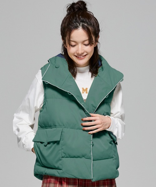 KRIFF MAYER Lady's Collection(クリフメイヤーレディースコレクション)の「【配色・暖かい】中綿フードベスト(ベスト・レディース・イエロー/グリーン/ブラック/アイボリー・LARGE/MEDIUM)」の4枚目の写真