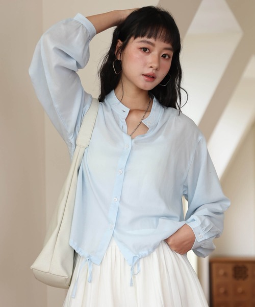 Cinderella(シンデレラ)の「シアーシャツ シアートップス レディース 夏 春 オーバーサイズ 大きめ ゆったり 長袖 大きいサイズ 涼しい 無地 きれいめ かわいい おしゃれ 袖あり 秋 透け感 薄手 薄い ブルー ネイビー ピンク ホワイト 青 水色 紺 桃 白(シャツ/ブラウス・レディース・ブルー系2/ネイビー系2/ネイビー系1/ブルー系1/ピンク系2/ホワイト系2/ホワイト系1/ピンク系1・MEDIUM/LARGE)」の1枚目の写真