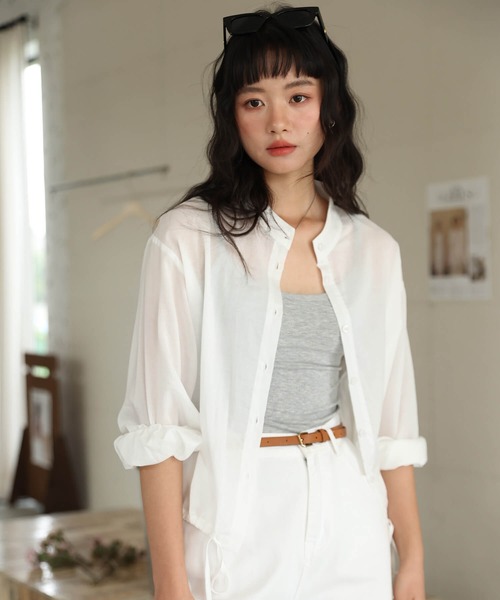 大きいサイズ シアー袖　シャツ　トップス　レディース 春夏　 新品 半袖 大きいサイズ メッシュ シアー シャツ レディース 春夏 新品