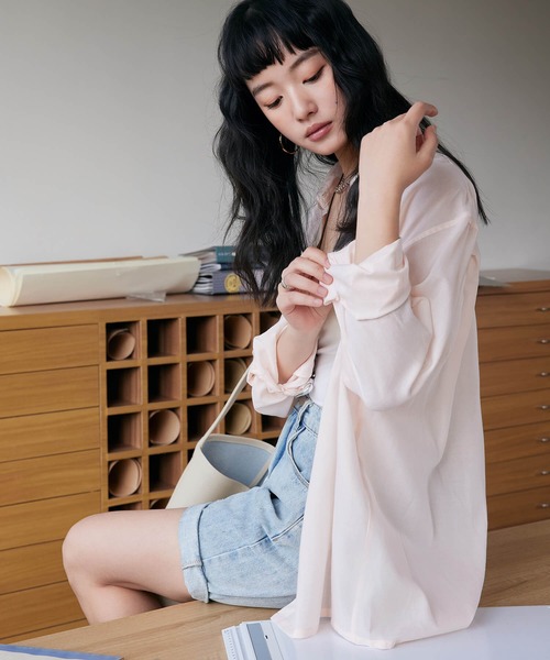 【新品未使用】LIDNM☆シアーシャツ☆M☆白 セール】シアーシャツ シアートップス レディース 夏 春 オーバー