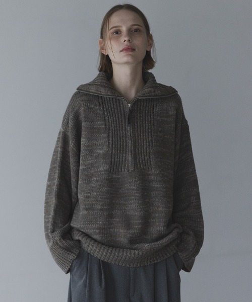 loose half zip melange knit / ルーズハーフジップメランジニット
