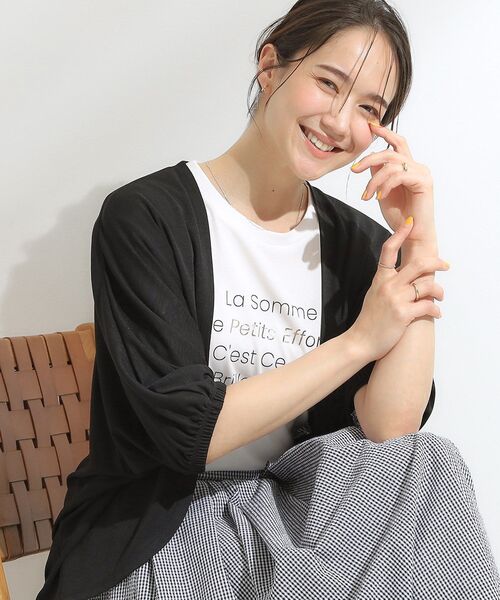 SHOO・LA・RUE（シューラルー）の「【UV/さらさらタッチ】女性らしさ漂う 5分袖ボレロカーディガン（カーディガン/ボレロ・レディース・ピンク系/ブラック/ベージュ/ライトブルー/ライトグレー・00）」の2枚目の写真