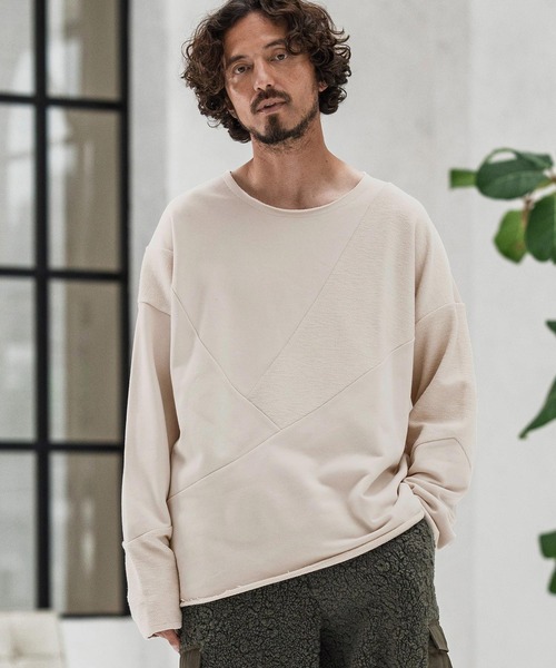CAMBIO(カンビオ)の「msw1706-Random Patchwork Crew Neck Sweat Pullover スウェット(スウェット・メンズ・グレイッシュベージュ/アイボリー/ブラック/チャコール・S/M/L)」の2枚目の写真