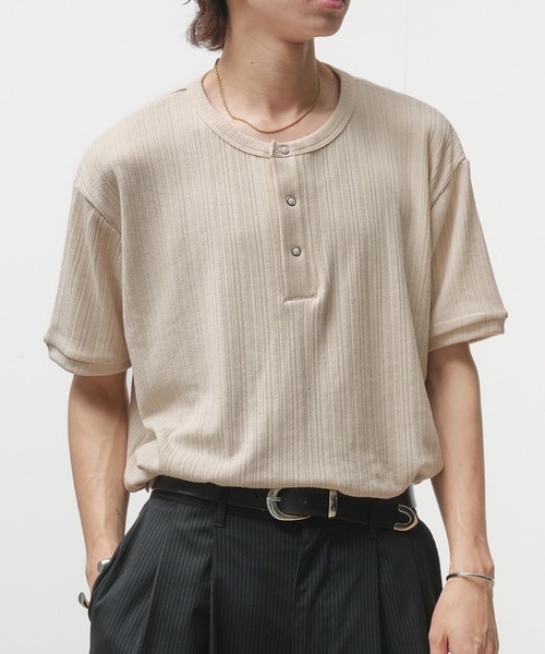 このっぺ☆22ss Americana ヘンリーネック Tシャツ Snap Button Henry Neck T-Shirt / スナップボタンヘンリー
