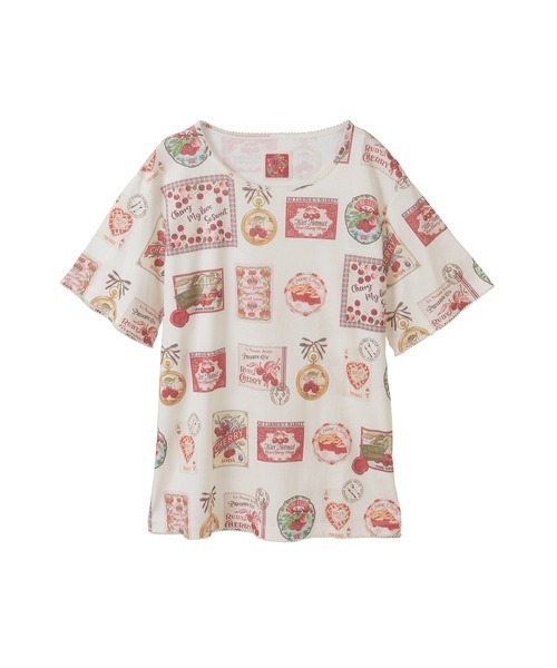 プリーツ加工 半袖カットソー ピンク ダイヤ柄 プリーツ加工 半袖