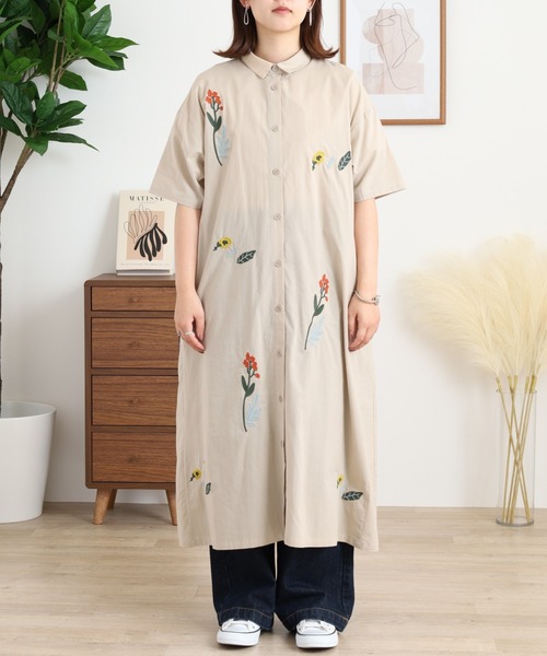 Emago(イマゴ)の「EMAGO 花刺繍ワンピース(ワンピース・レディース・ベージュ/ブルー/チャコールグレー・FREE)」の16枚目の写真