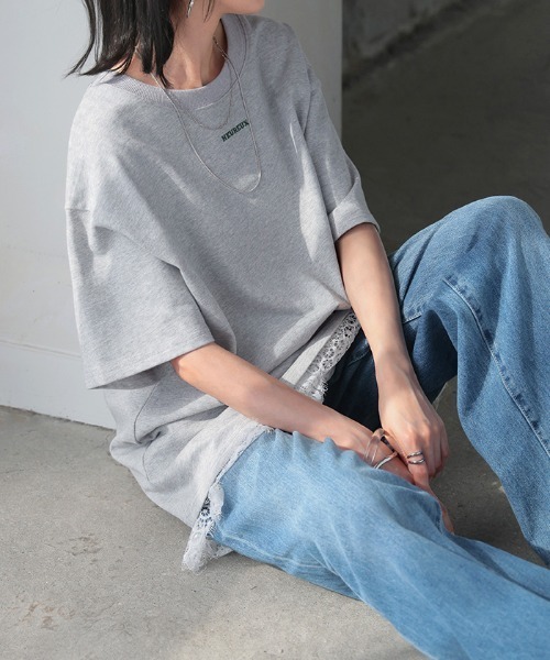 HUG.U（ハグユー）の「ヘビーウェイト綿100ロゴTシャツ（Tシャツ/カットソー・レディース・ブラック/グレイッシュブルー/ホワイト/ライトグレー/ダークグレー・L/M）」の6枚目の写真