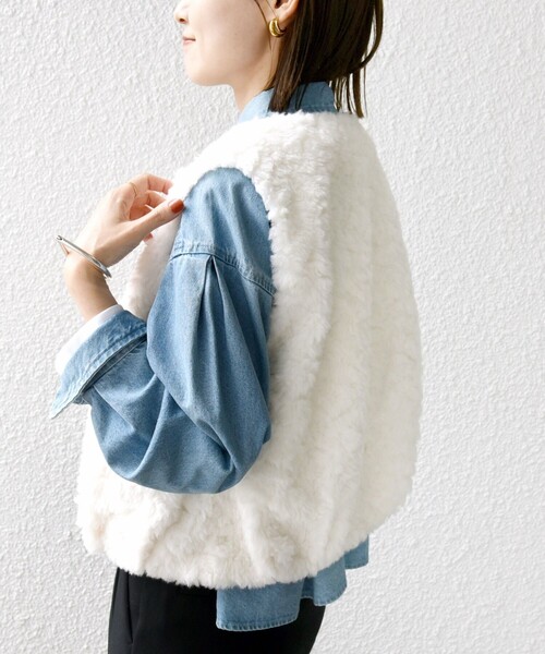 SHIPS（シップス）の「ランダム ファー ショート ジレ（ベスト・レディース・オフホワイト/ブラウン系・ONE SIZE）」の11枚目の写真