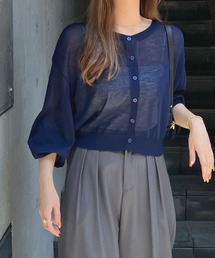 tシャツ ボレロカーディガン(ブルー) レディース TRUBE ニット カーディガン メッシュ 透かし編み ボレロ