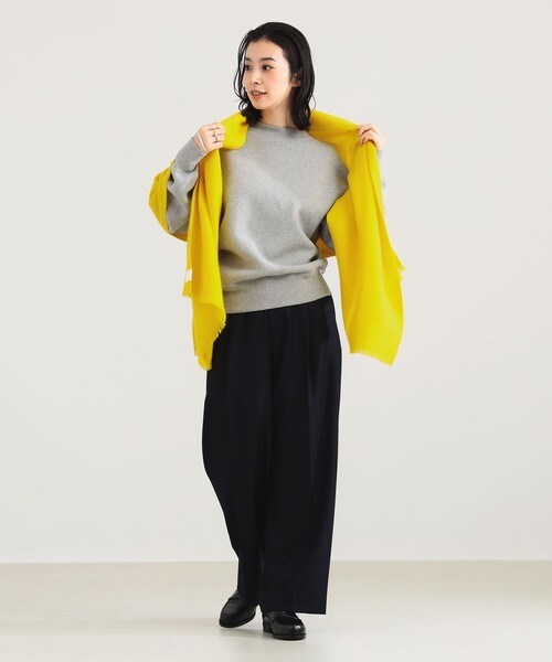 Demi-Luxe BEAMS（デミルクス ビームス）の「【1/15再値下げ】AK+1 / ウール フリンジ ストール（ストール/ショール・レディース・ネイビー/イエロー・ONE SIZE）」の3枚目の写真
