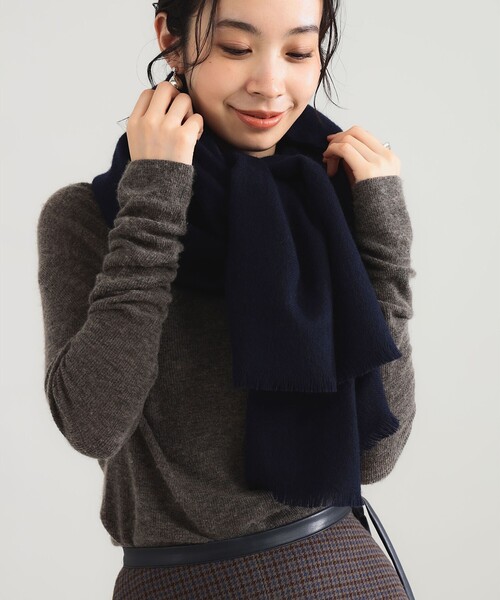 Demi-Luxe BEAMS（デミルクス ビームス）の「【1/15再値下げ】AK+1 / ウール フリンジ ストール（ストール/ショール・レディース・ネイビー/イエロー・ONE SIZE）」の6枚目の写真