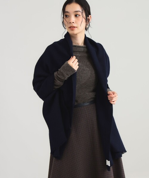 Demi-Luxe BEAMS（デミルクス ビームス）の「【1/15再値下げ】AK+1 / ウール フリンジ ストール（ストール/ショール・レディース・ネイビー/イエロー・ONE SIZE）」の7枚目の写真