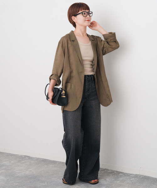 Spick & Span（スピックアンドスパン）の「《追加》ラミーミックスシアージャケット（テーラードジャケット・レディース・ブラック/カーキ・36/38）」の4枚目の写真