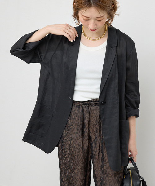 Spick & Span（スピックアンドスパン）の「《追加》ラミーミックスシアージャケット（テーラードジャケット・レディース・ブラック/カーキ・36/38）」の7枚目の写真