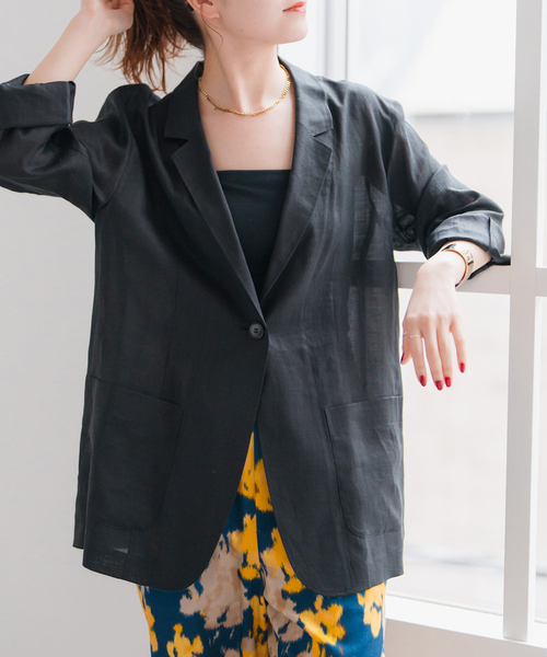 Spick & Span（スピックアンドスパン）の「《追加》ラミーミックスシアージャケット（テーラードジャケット・レディース・ブラック/カーキ・36/38）」の9枚目の写真