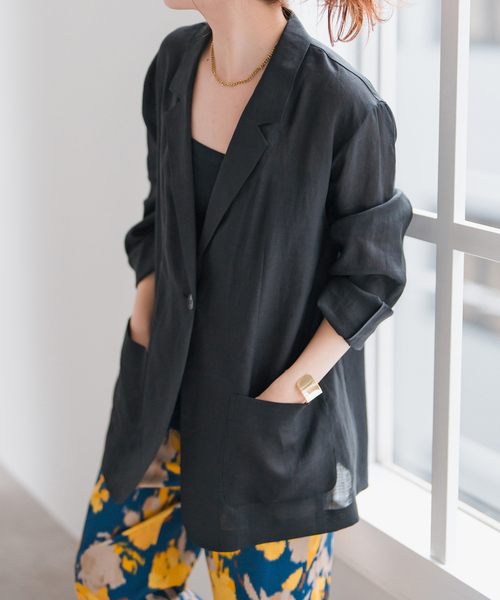 Spick & Span（スピックアンドスパン）の「《追加》ラミーミックスシアージャケット（テーラードジャケット・レディース・ブラック/カーキ・36/38）」の11枚目の写真