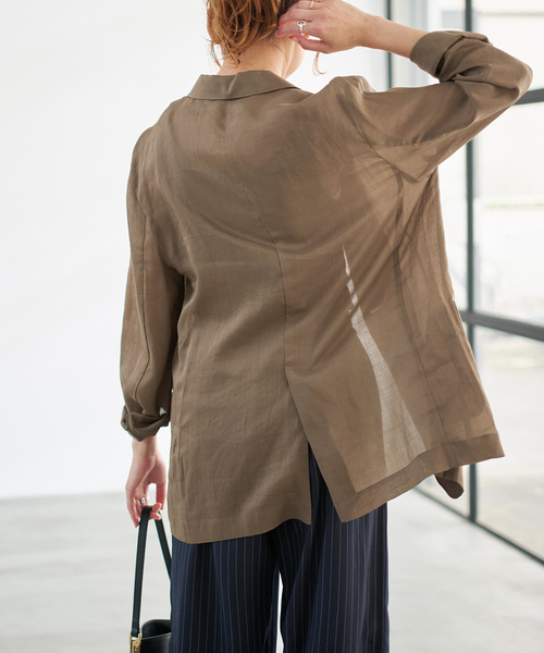 Spick & Span（スピックアンドスパン）の「《追加》ラミーミックスシアージャケット（テーラードジャケット・レディース・ブラック/カーキ・36/38）」の19枚目の写真