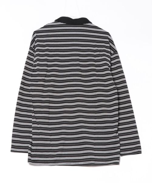 ELOOPS(イーループス)の「【ELOOPS】バイカラー ストライプPoloカラーオーバーサイズチュニックシャツ(ポロシャツ・レディース・ブラック/ホワイト/ネイビー・FREE)」の20枚目の写真