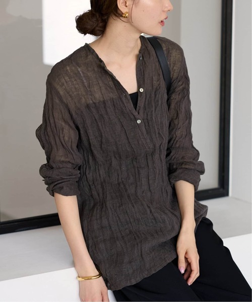 ≪追加≫LINENクレープヘンリーネックブラウス 3（シャツ/ブラウス