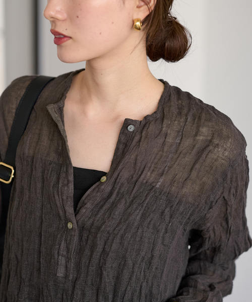 ≪追加≫LINENクレープヘンリーネックブラウス 3（シャツ/ブラウス