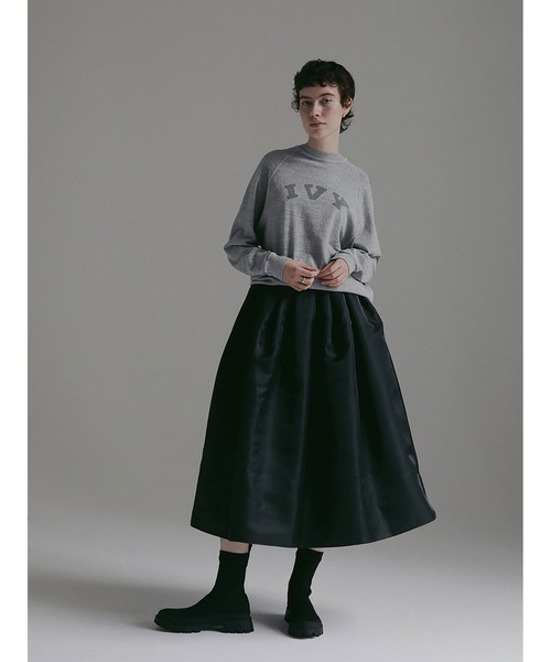 HER.（ハー）の「シャイニーギャザーフレアスカート（スカート・レディース・ブラック/オフホワイト・1/2）」の3枚目の写真