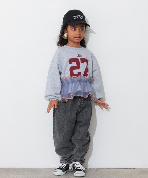 Ocean&Ground（オーシャン&グラウンド）の「チュールフリルナンバリングスウェット（スウェット・キッズ・グレー/パープル/チャコール・100/95/90/80/140/130/120/110）」の2枚目の写真