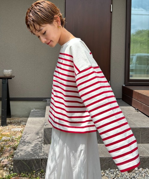 PUAL CE CIN（ピュアルセシン）の「【@kokiminitaコラボ】パネルボーダー ワイドスリーブカットソー（Tシャツ/カットソー・レディース・ボルドー/ネイビー・FREE）」の4枚目の写真